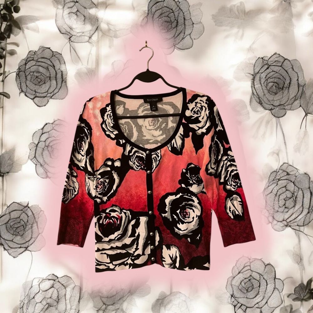 WHBM Floral Cardigan in Pink, Burgundy and Black